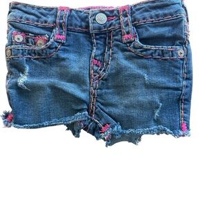 True Religion Bobby Kids Denim Shorts with Pink Embroidered Accents